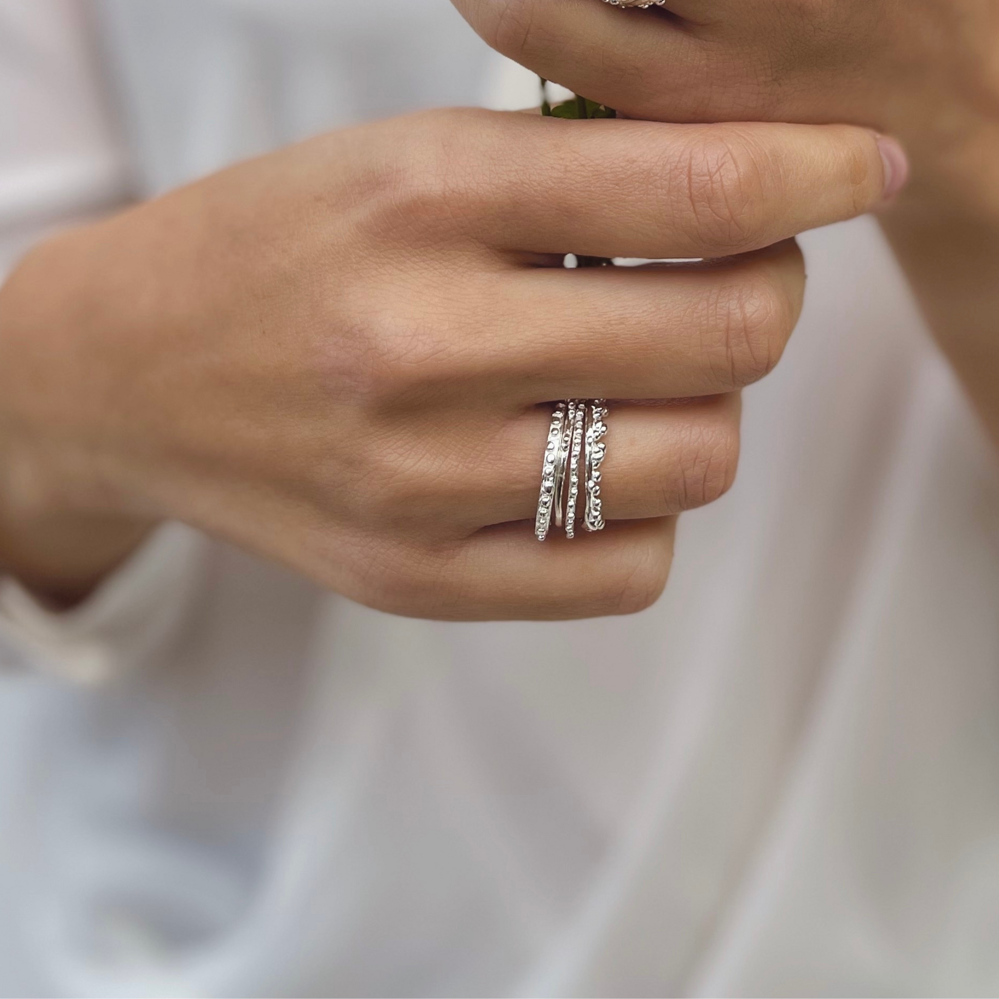 NORIDU Jewelry Bubbles Stackable Set of four rings in 925 silver - Greek Jewellery Designer